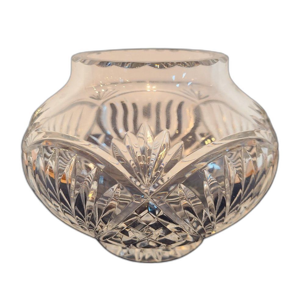 Rovelli Heavy Lead Cut Crystal Rose Potpourri Candy Bowl Vase Vintage Poland